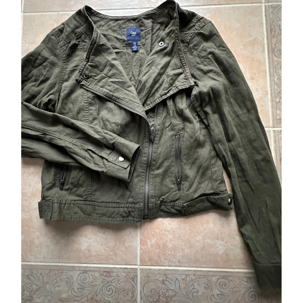 Gap green olive ‎ Linen Blend Moto jacket Women size M